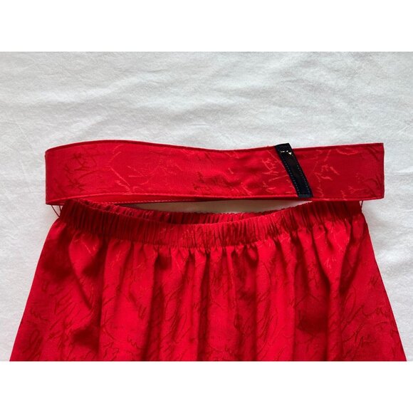Vintage Red Jacquard Satin Mini Skirt w/Matching Belt 23" Stretch Waist - Picture 6 of 14